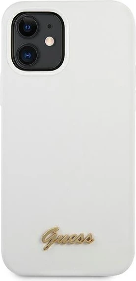 Mbështjellës Guess Silicone Vintage Gold Logo për iPhone 12 mini 5.4\", hardcase, i bardhë