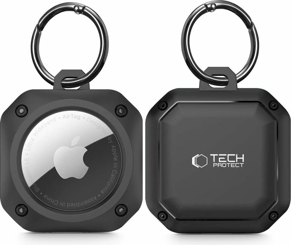 Mbështjellës Tech-Protect Rough Pro për Apple AirTag me karabinë, Zi