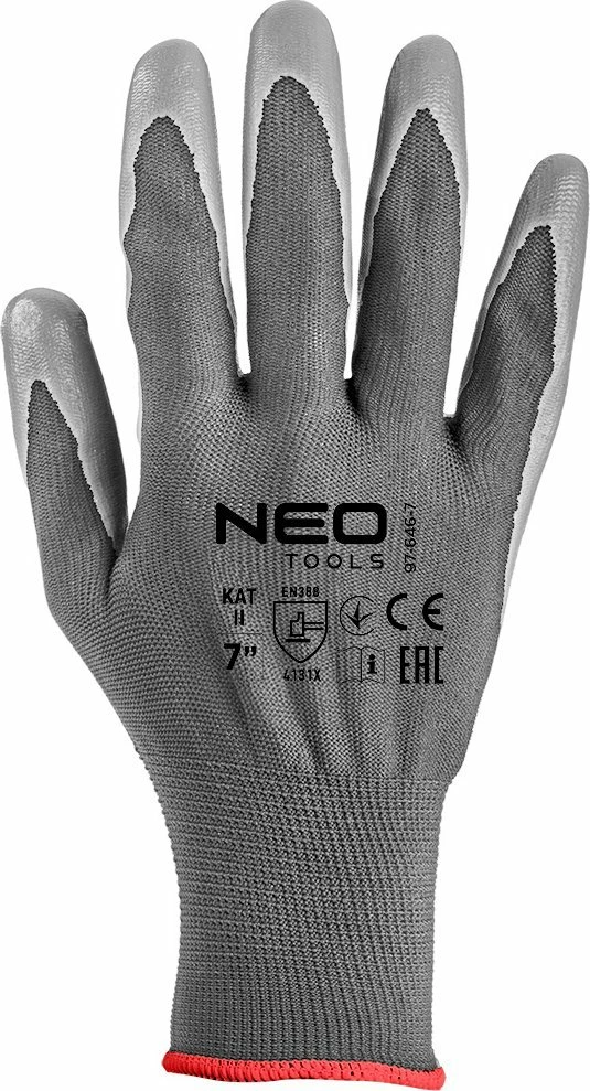 Doreza pune Neo 97-646-7, poliester me veshje PU (EN388 4131X), madhësia 7, gri