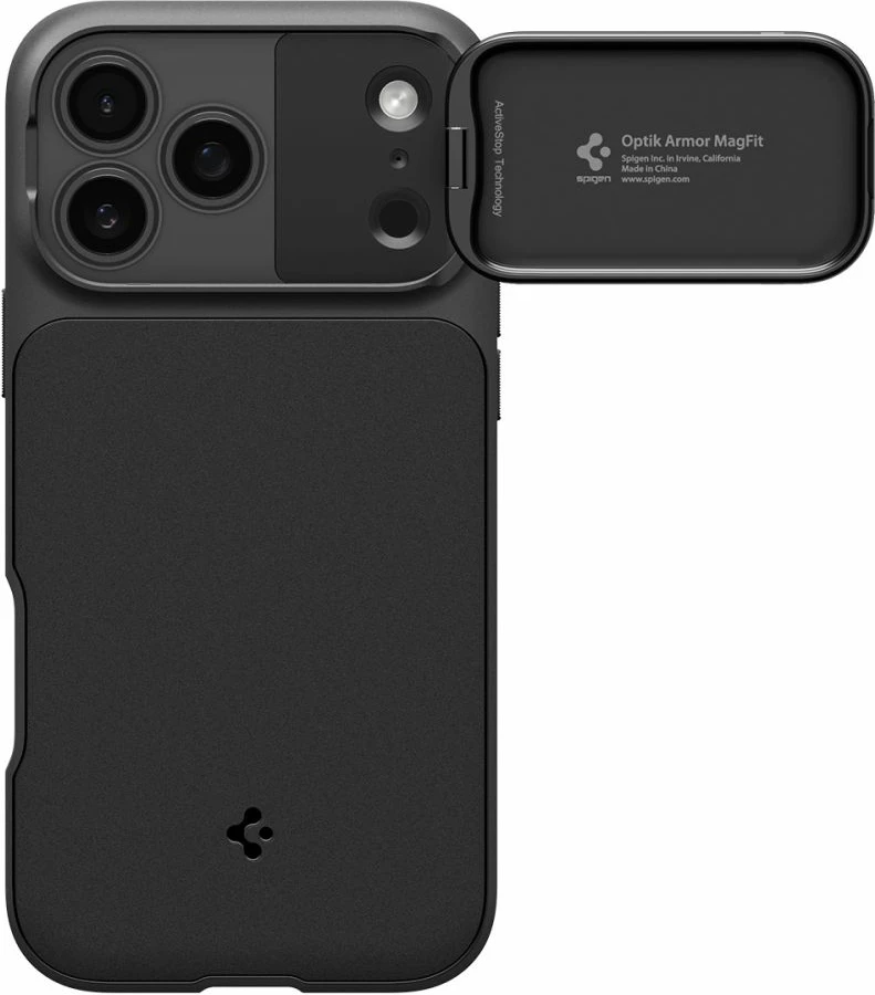 Mbështjellës MagSafe Spigen Optik Armor për iPhone 17 Pro Max me kapak rrëshqitës kamere TPU+PC i zi