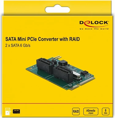 Kartelë PCIe në SATA DeLOCK 95264, 2x SATA 6 Gbit/s, RAID 0/1/SPAN