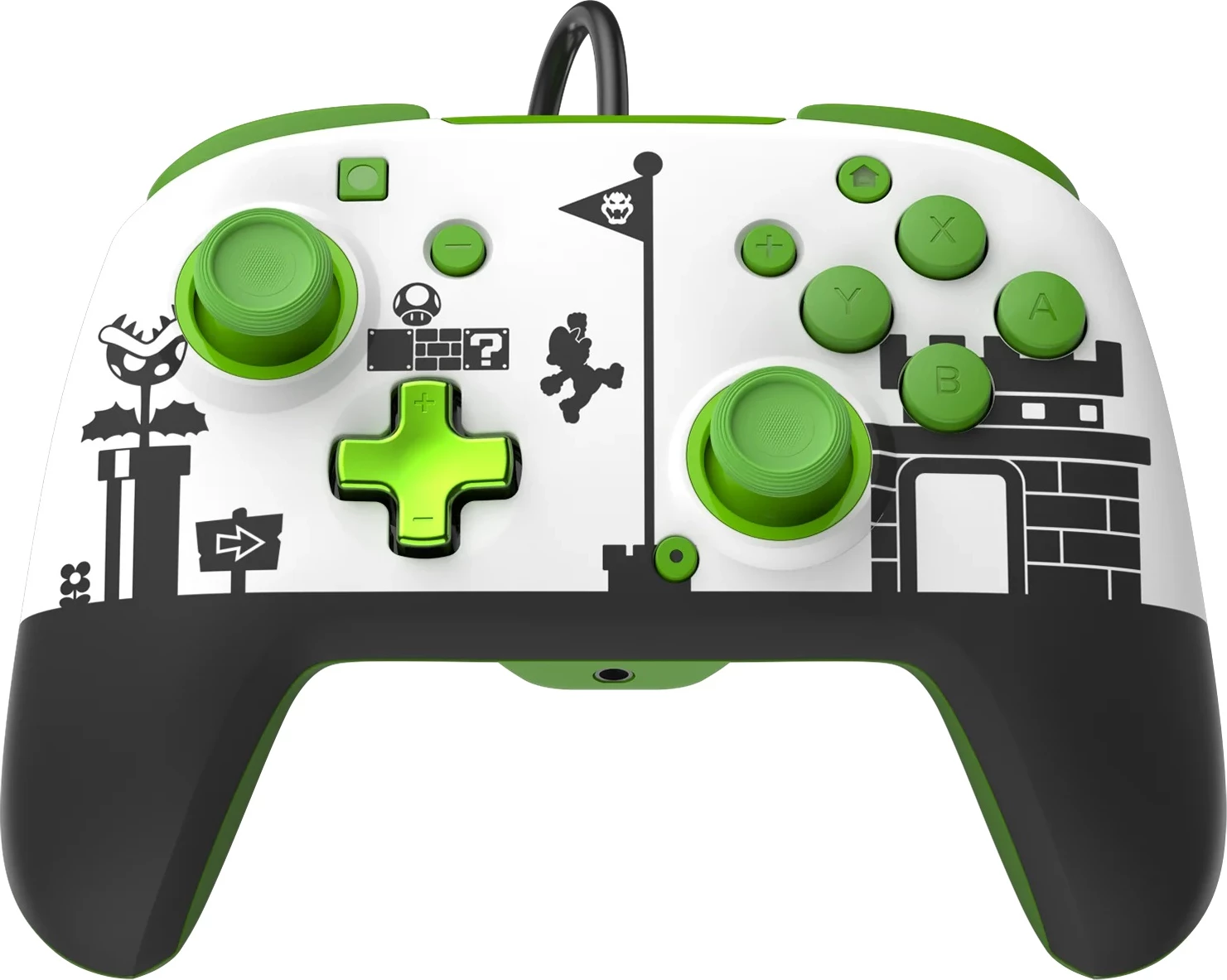 Kontroller me kabllo PDP REMATCH Mario Retro për Nintendo Switch/Switch 2, 3.5mm, butona prapa, Bardhë/Jeshile