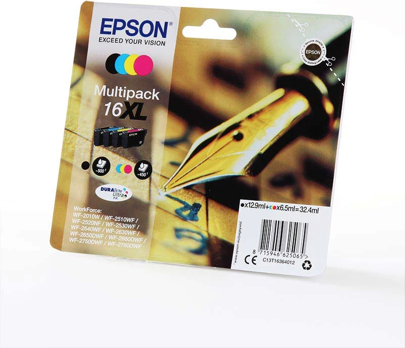 Bojë printeri, Epson, 16XL C13T16364012, XL multipack 4-ngjyra, e zezë/cyan/magenta/e verdhë, paketë 4-copë
