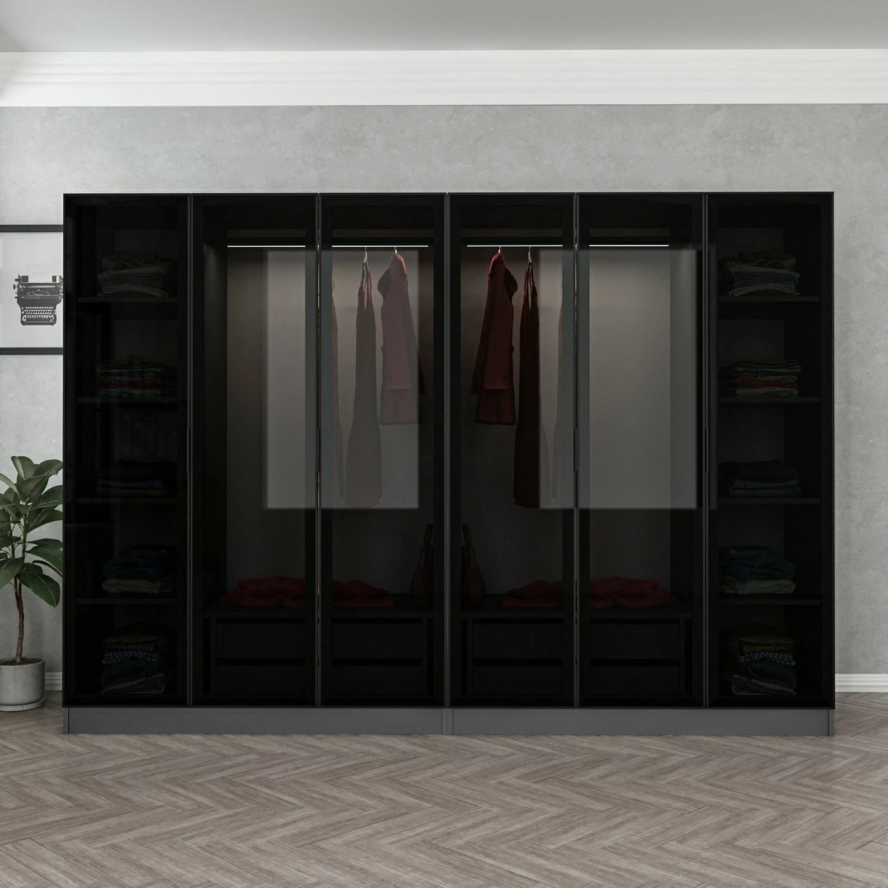 Dollap Skye Decor, anthracite e zi, 270x190x52cm, 8 pjesë