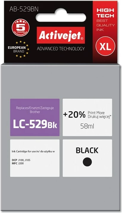 Ngjyrë zëvendësuese Activejet AB-529BN për printer Brother, 58ml, e zezë