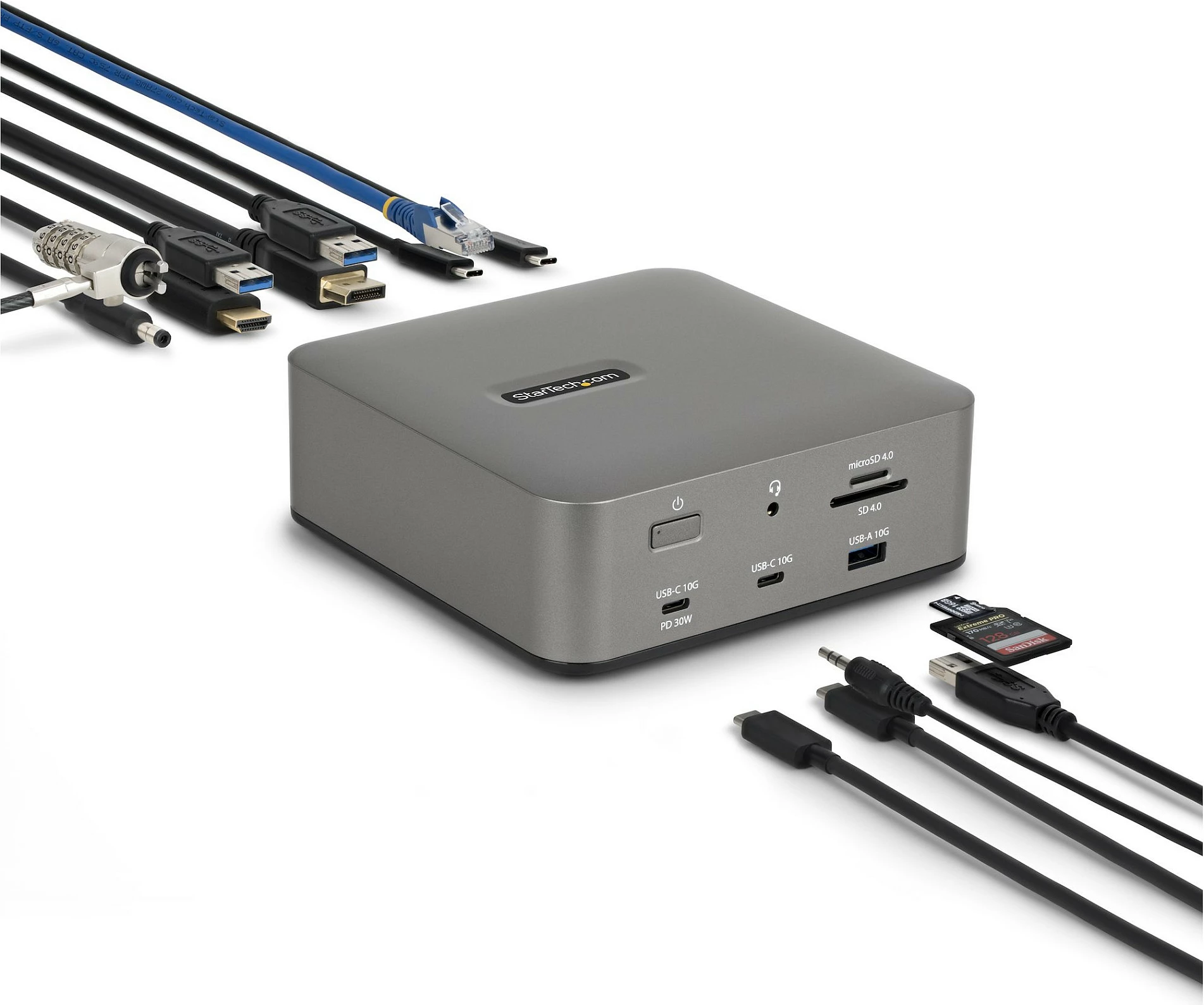 Docking station StarTech Thunderbolt 5, DP/HDMI, triple 4K 144Hz, karikim 140W, 2.5G Ethernet, gri