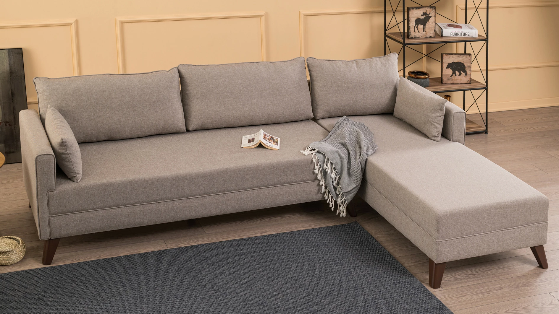 Këndsofa Bella, kënd i djathtë, ngjyrë krem
