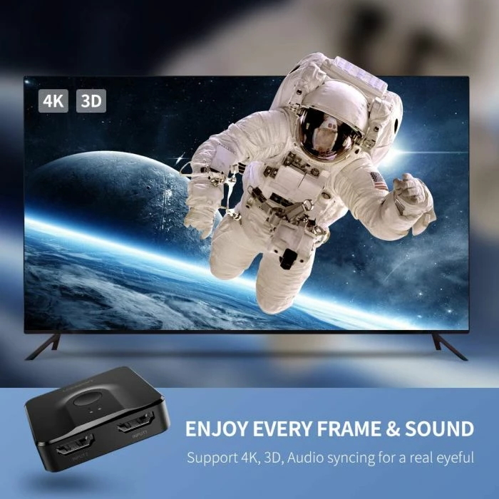 Switch HDMI UGREEN 50966 2x1 HDMI 2.0 bi-directional 4K@60Hz me telekomandë, zi, 1 copë