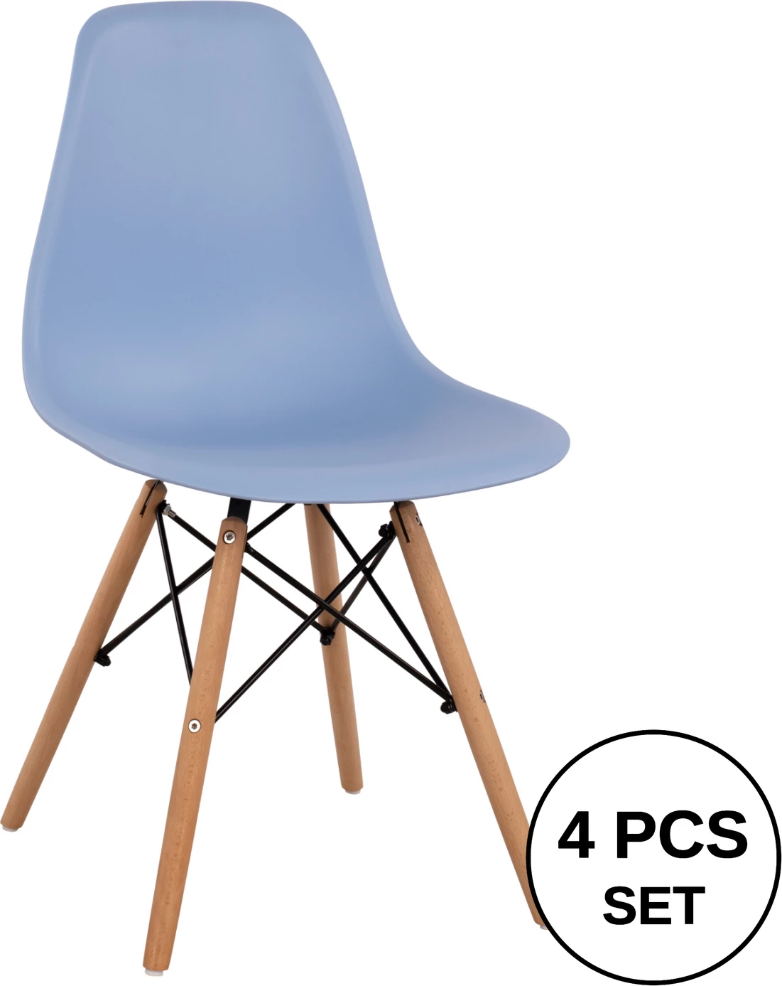 Karrige me këmbë druri dhe sedilje Twist PP ngjyrë blu e çelur FH8460.08 46x50x82 cm, set prej 4 copë