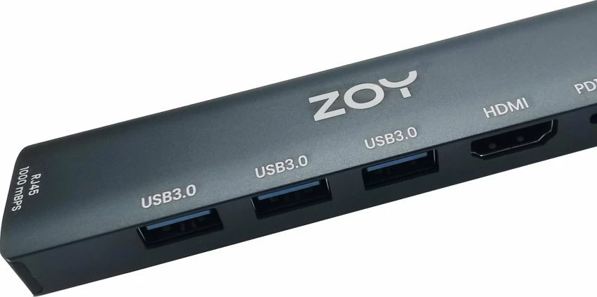 Hub USB-C ZOY ZH61 6-në-1, HDMI 4K, LAN Gigabit, PD 100W, 3x USB 3.0, i zi