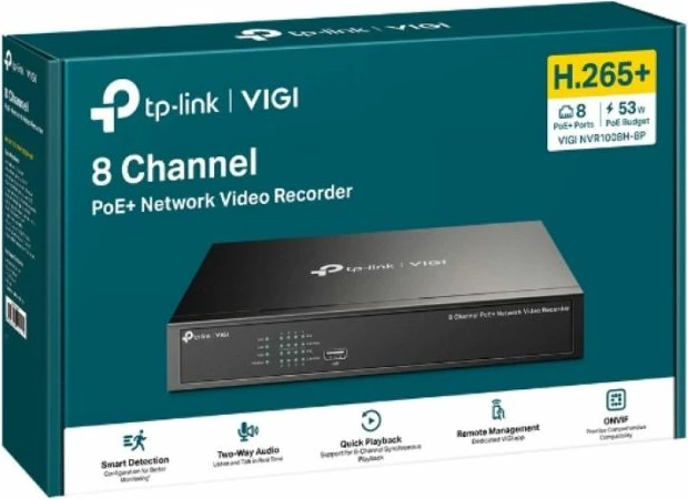 Regjistrues video rrjeti (NVR) TP-LINK VIGI NVR1008H-8P, 8-kanal, PoE+, 4K HDMI, deri 10TB, i zi