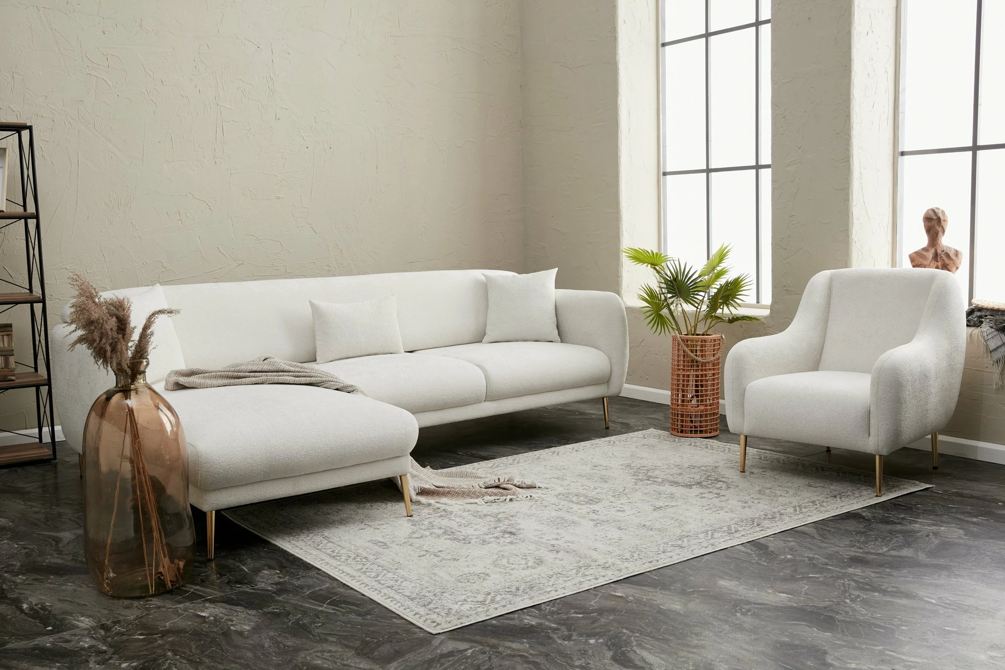 Kënd-sofë-krevat Atelier del Sofa, Simena, këndi majtas, krem
