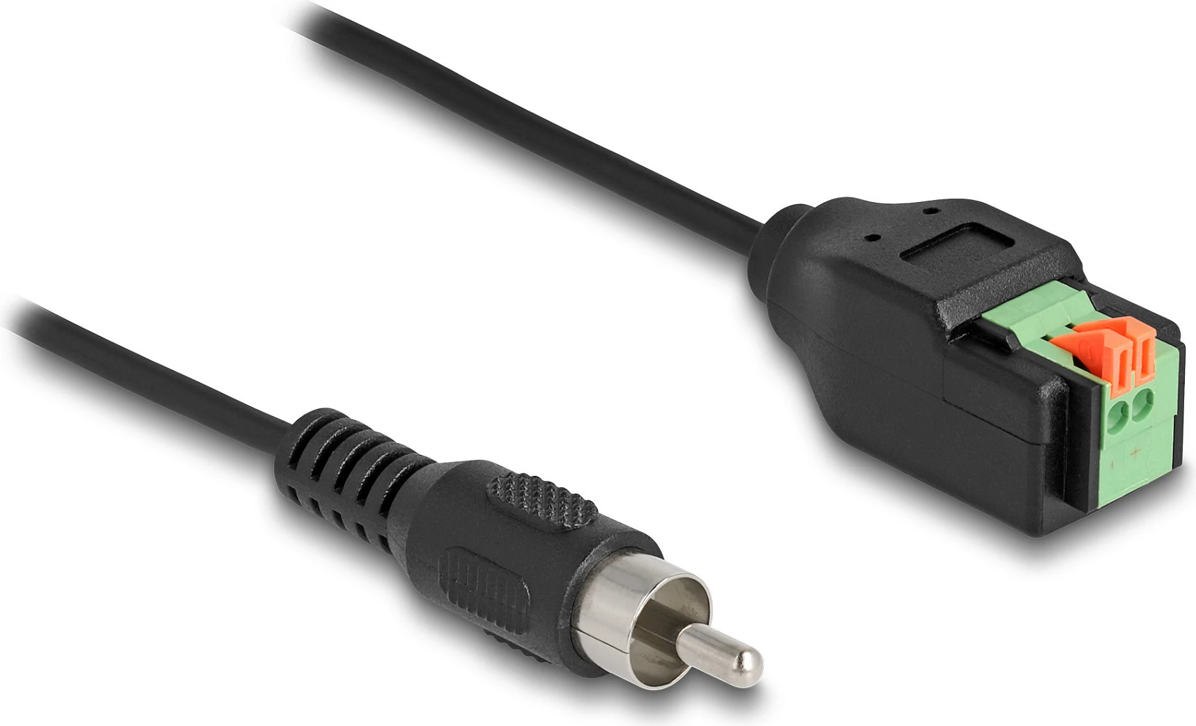 Kablë adapter DeLOCK RCA (Cinch) në terminal block 2-pin, 15 cm, zi/gjelbër