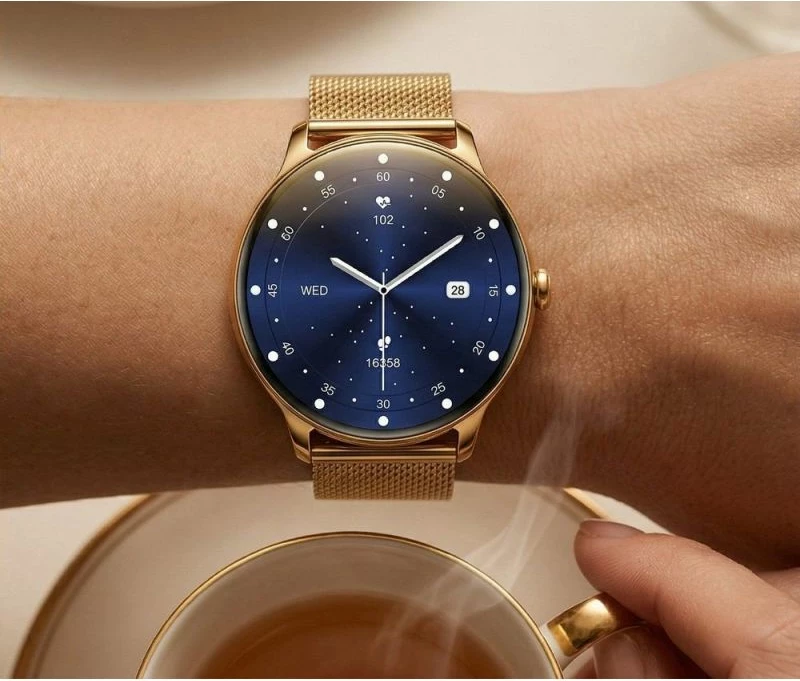 Smartwatch Gravity GT31-1 për femra, rrip i artë + byzylyk, rozë dhe i artë, set