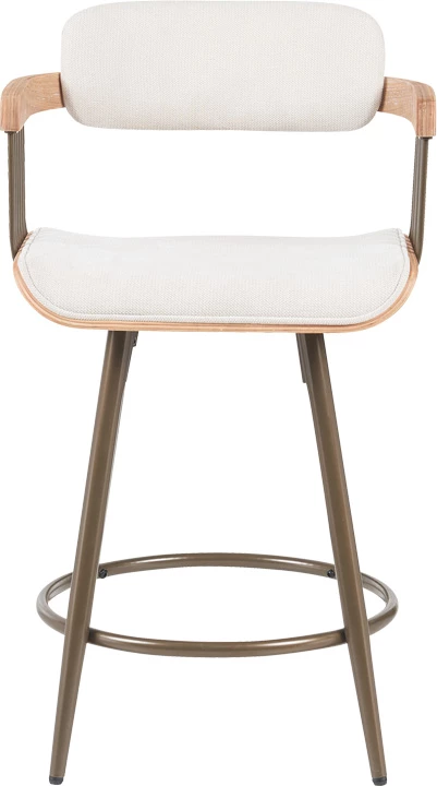 Karrige për bar Cameo, metal bronzi, dru i bardhë i larë, material bezhë, 53x50x93cm