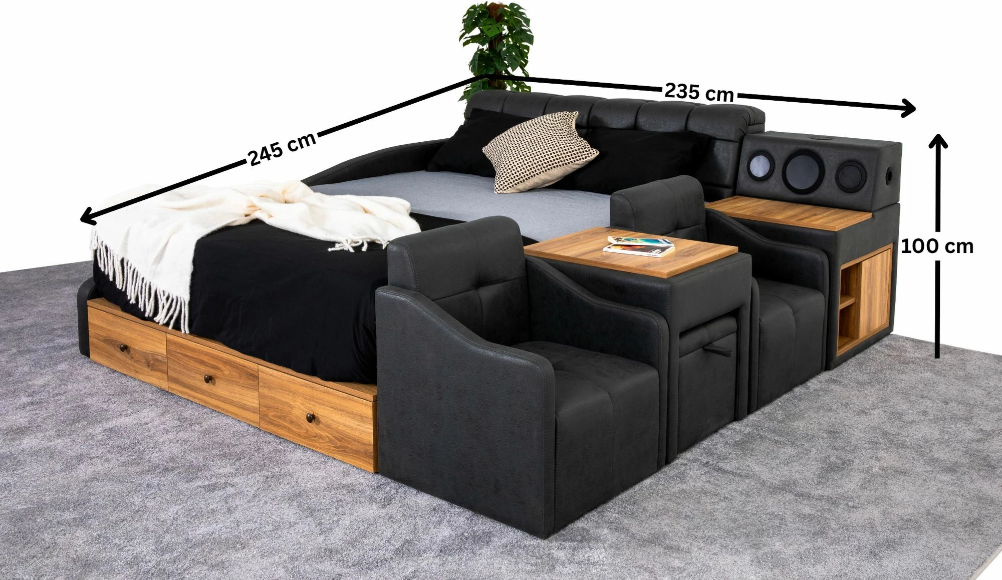 Krevat dopio Nina Smart, ngjyrë gri, Skye Decor