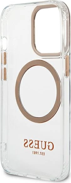 Mbështjellës Guess GUHMP13XHTRMD për iPhone 13 Pro Max 6.7", Metal Outline Magsafe, Transparent/Ari