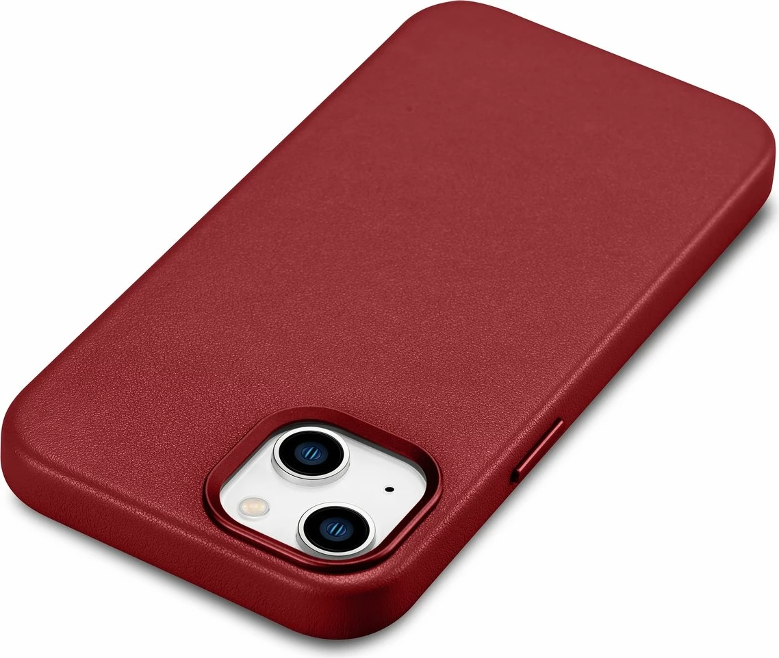 Mbështjellës iCarer për iPhone 14 Plus, lëkurë natyrale, MagSafe, Kuq