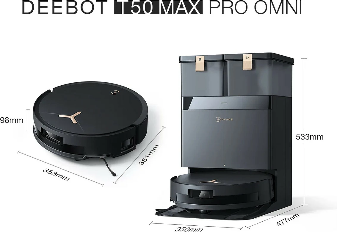 Robot fshesë ECOVACS Deebot T50 MAX PRO OMNI (Gen2), 18500Pa, me mop dhe stacion Omni, i zi