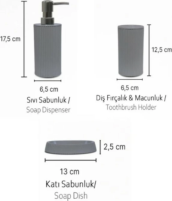 Set banjoje 3 pjesësh Mijölnir, PZR-048, ngjyrë gri