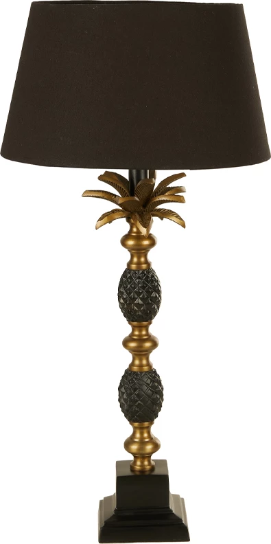 Llambë tavoline ananas, alumin ngjyrë ari antik, stof i zi, 30x30x57cm