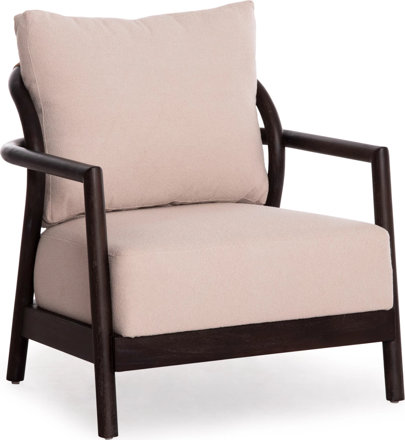 Fotel Pristine, dru mahogany i zi, litar bezhë, jastëk krem, 70x77x71.5cm