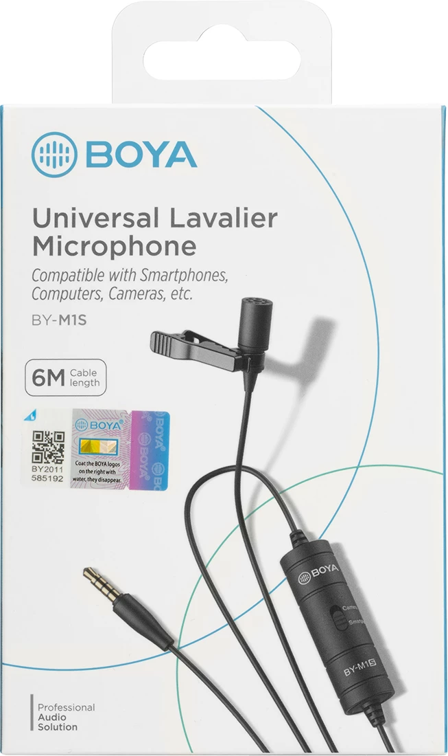 Mikrofon lavalier BOYA BY-M1S me kabllo 6 m, 3.5 mm TRRS, i zi
