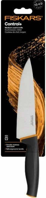 Thikë kuzhine Fiskars Control+ 1074441, teh 16 cm, e zezë/portokalli, 1 copë