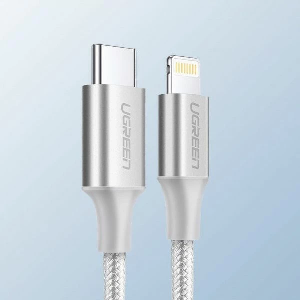Kabëll Ugreen 107697 USB-C në Lightning MFi 1 m 3A/36W, Argjendtë