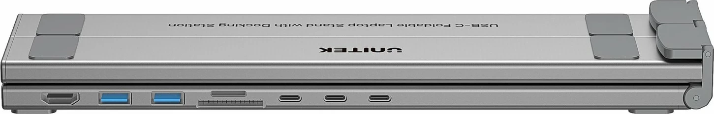 Kasë laptopi Unitek, me hub HDMI/PD/SD, e rregullueshme, ngjyrë argjendtë