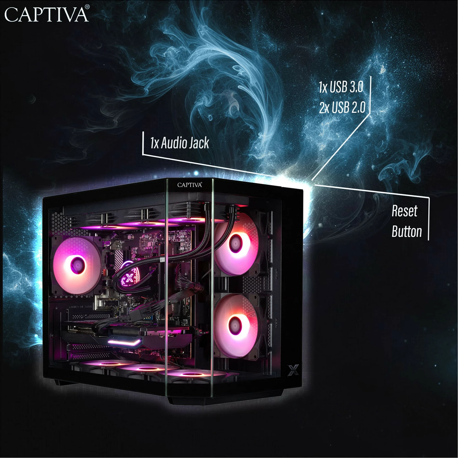 Kompjuter Gaming Captiva R90-031, Ryzen 7 5700X, 32GB RAM, 1TB SSD, GeForce RTX 5070 12GB, Windows 11, i zi me RGB