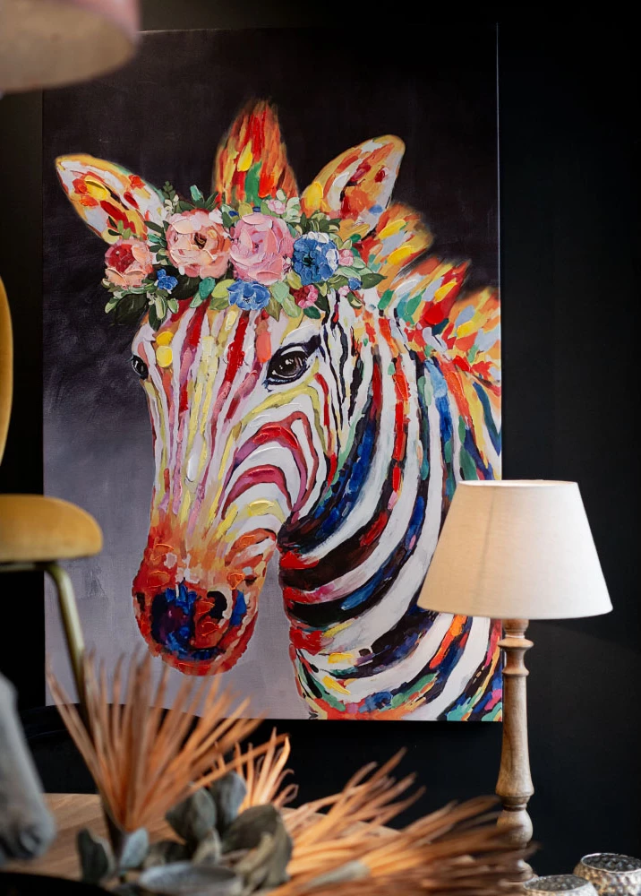 Pikturë dekorative zebër shumëngjyrëshe në kanavacë, 80x120x4cm