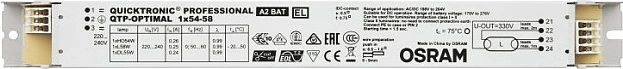 Ballast elektronik OSRAM QTP-OPTIMAL 1x54/58W, 198-264V, 50/60Hz, i bardhë