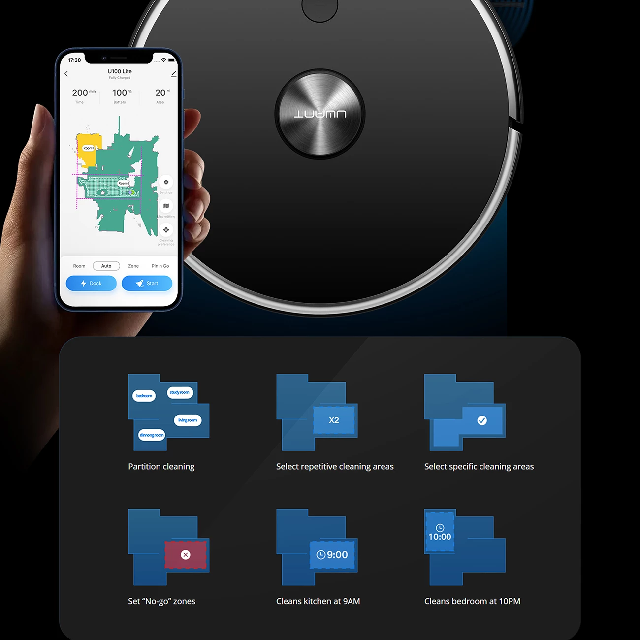Robot pastrues UWANT U100 Lite me mop, stacion karikimi, Gri