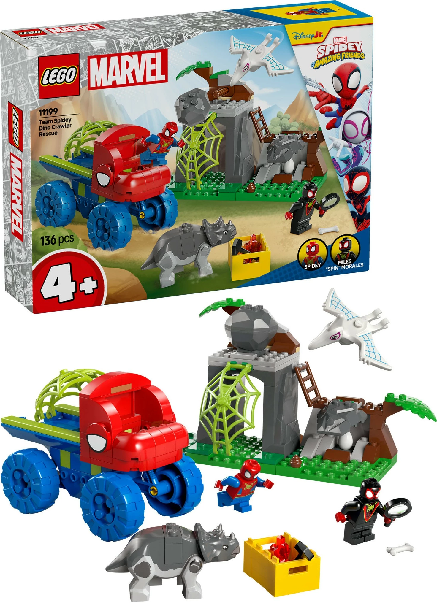 Set ndërtimi LEGO Marvel 11199 Spidey’s Team Dino Crawler Rescue, 136 pjesë, shumëngjyrëshe
