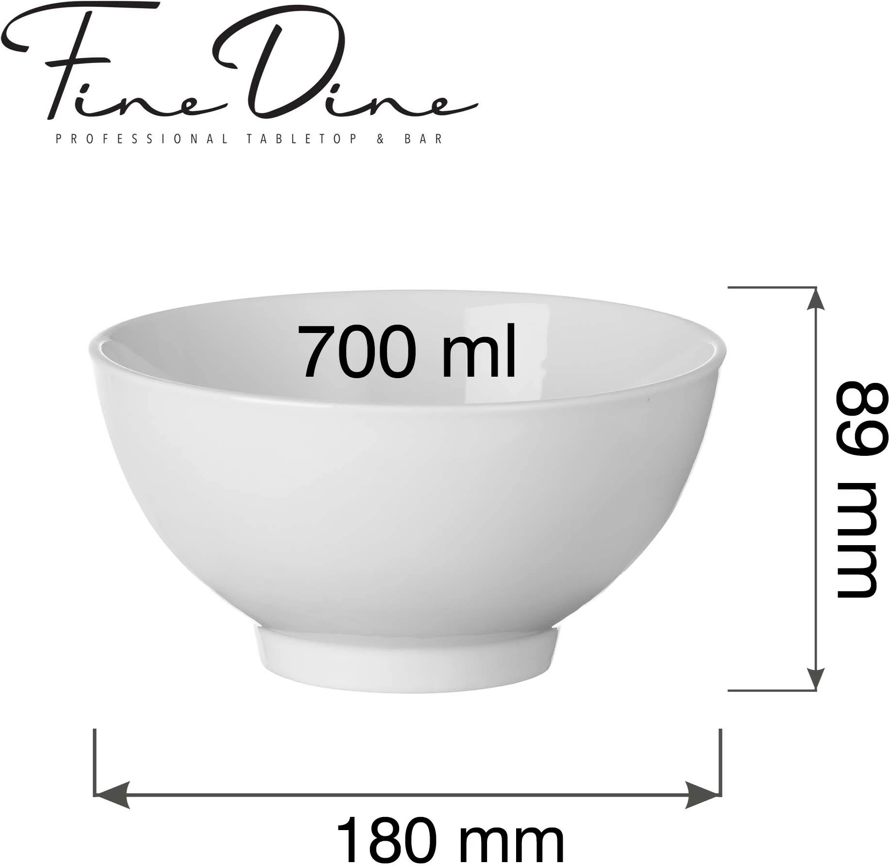 Tas Fine Dine Pure Bianco 700ml 180mm, i bardhë, set 4 copë
