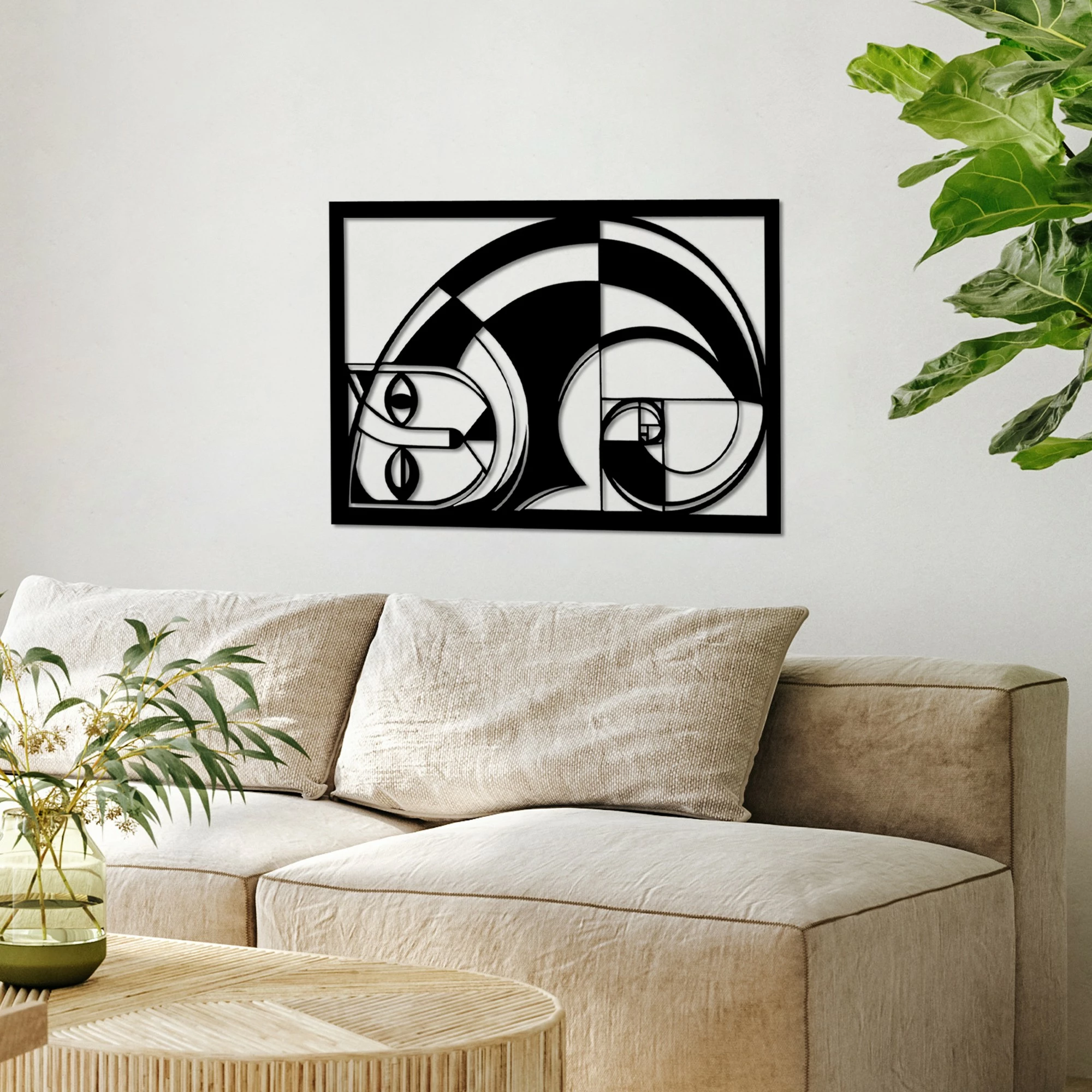 Aksesor dekorativ metalik për mur, Wallity, Fibonacci, ngjyrë e zezë, 56x36.5cm