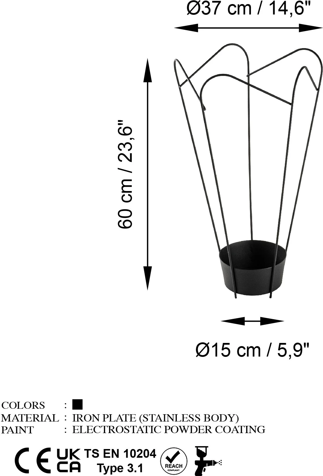 Aksesor dekorativ metalik, mbajtëse çadrash, ngjyrë e zezë, GED-016