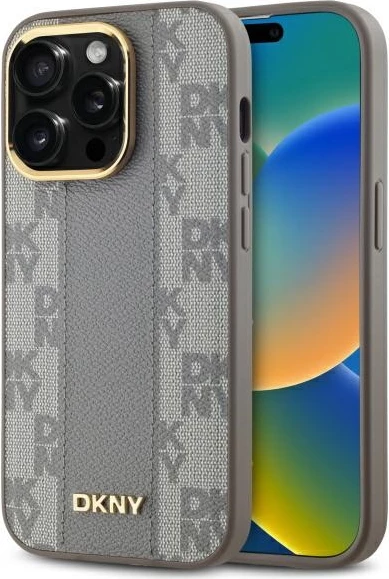 Mbështjellës DKNY Leather Checkered Mono Pattern MagSafe për iPhone 14 Pro, Bezhe