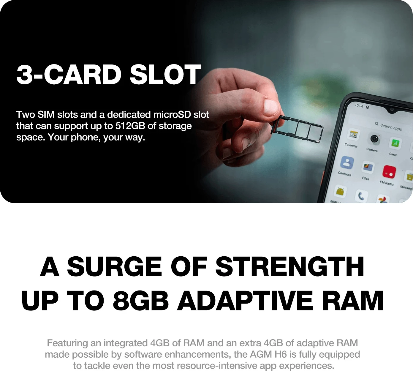 Celular AGM H6 Lite 4G 8GB RAM (4+4)/128GB Dual SIM Android 13 50MP Dual AI, i zi