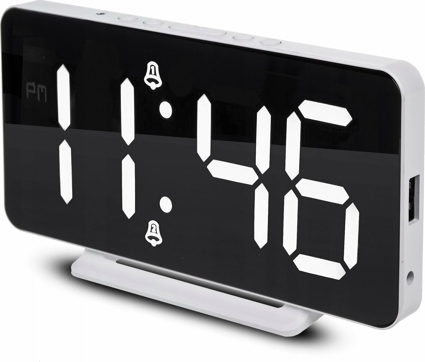 Orë alarmi digjitale LED GreenBlue GB383 me termometër, USB, 15x7.5 cm, e bardhë