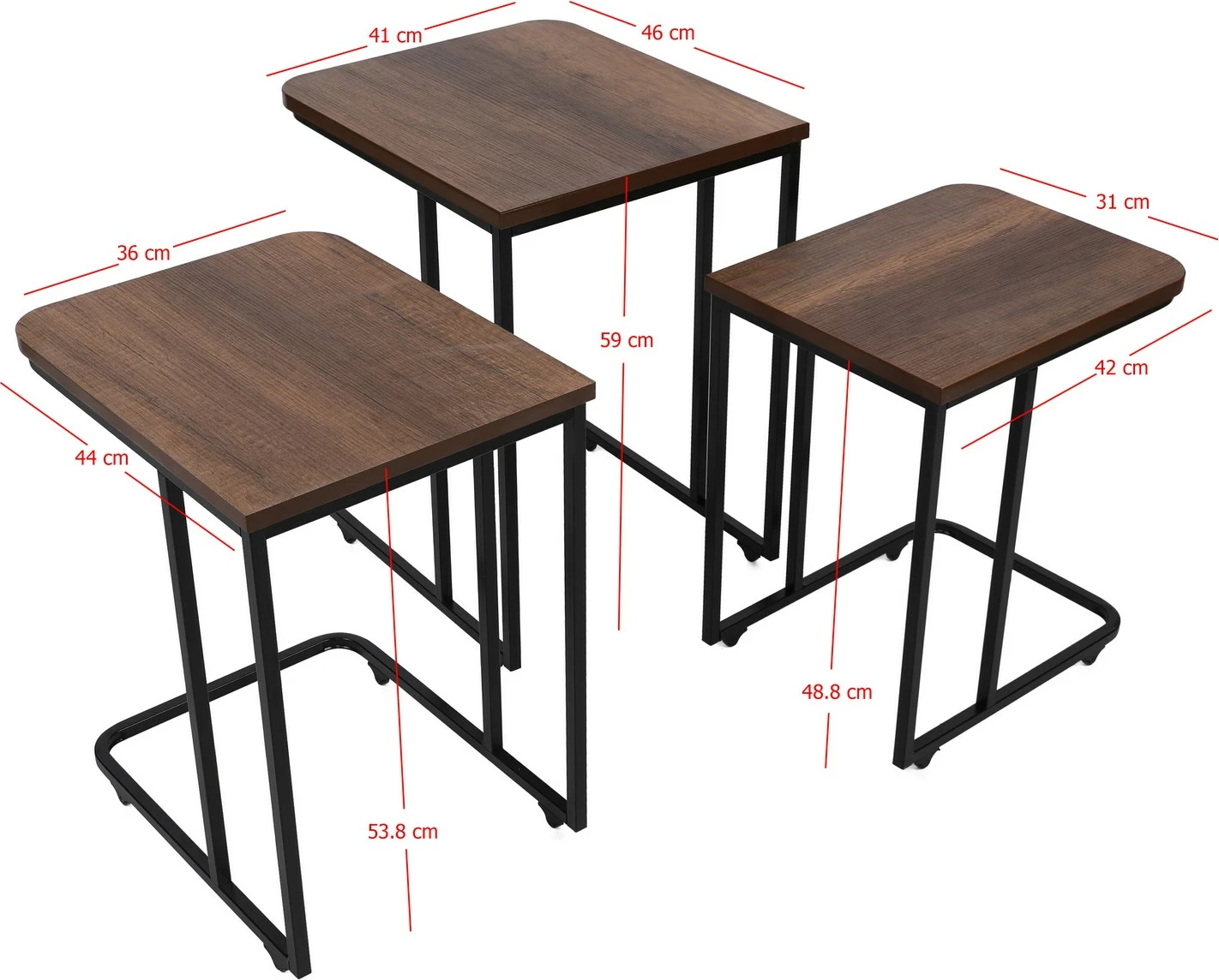 Set tavolinash ndihmëse (3 copë), Hanah Home, metal, ngjyrë arre e zezë, 9401