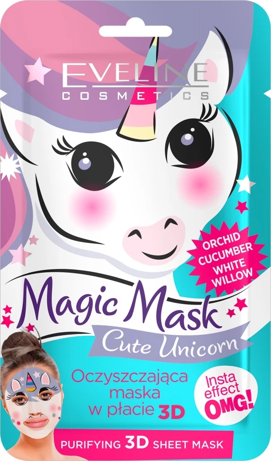 Maskë fytyre Eveline Cosmetics Magic Mask Cute Unicorn për femra, 1 copë