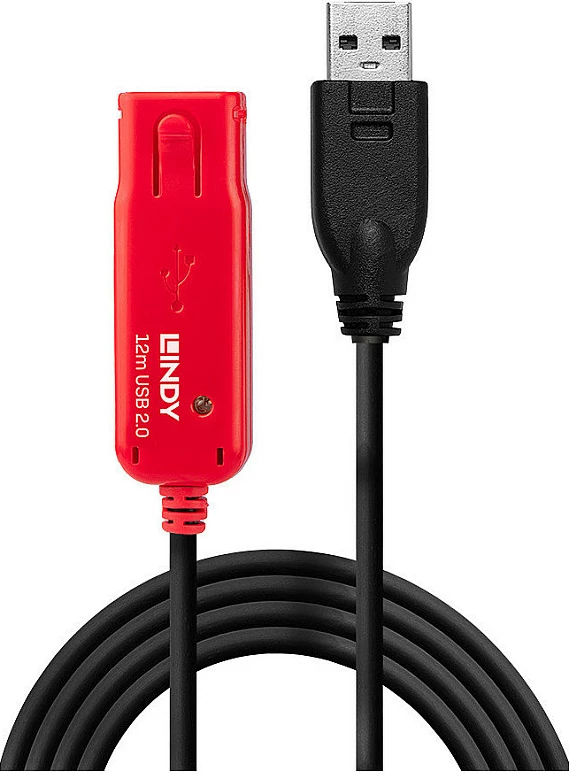Kabllo zgjatëse aktive USB 2.0 Lindy 12m, USB-A mashkull në USB-A femër, 480 Mbps, e zezë