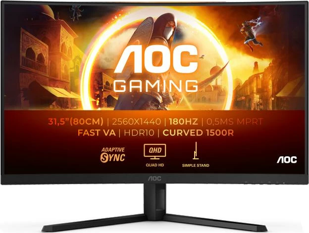 Monitor gaming, AOC, CQ32G4VE, 31.5" QHD 2560x1440 180Hz, VA i lakuar 1500R 1ms GtG HDR10, zi/gri