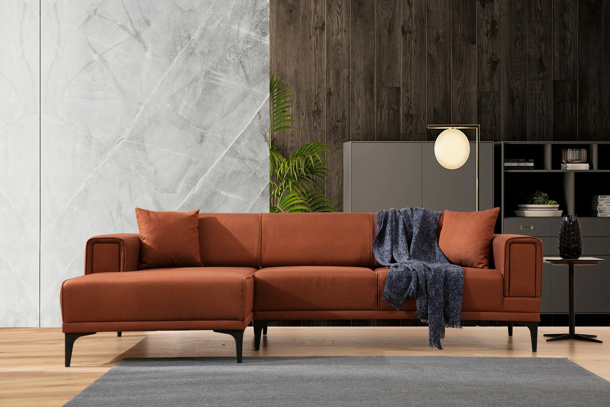 Kënd-sofë krevati Atelier del Sofa, Horizon majtas, ngjyrë e kuqe tullë