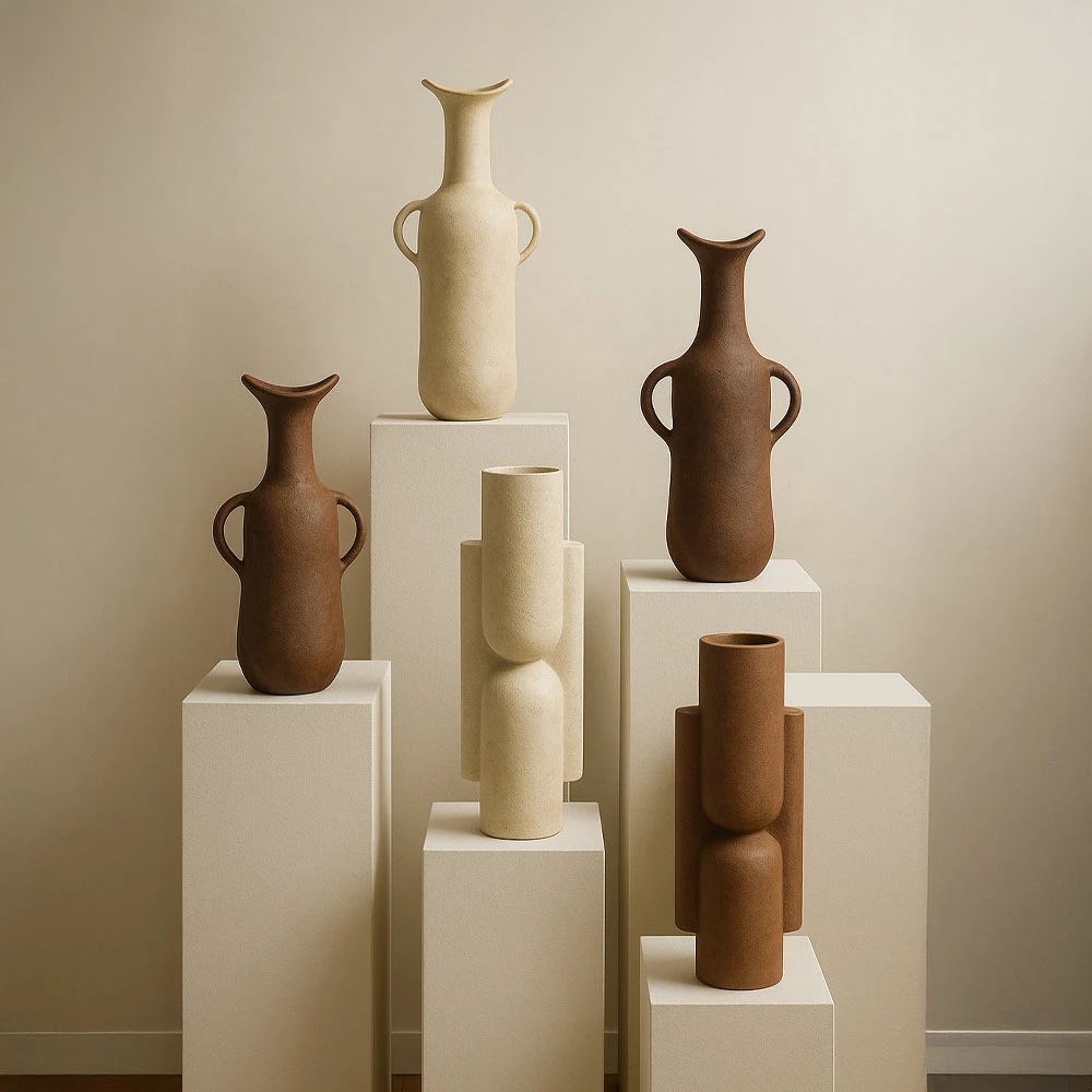 Vazo NATHEN, alumin, bezhë, 13x10x44cm