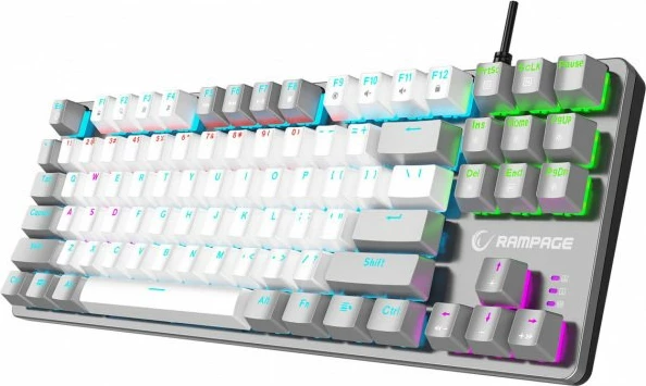 Tastierë gaming mekanike Rampage Snug KRGD Red Switch TKL 80% 87 taste USB RGB (SNUGK14RS-WG), bardhë-gri