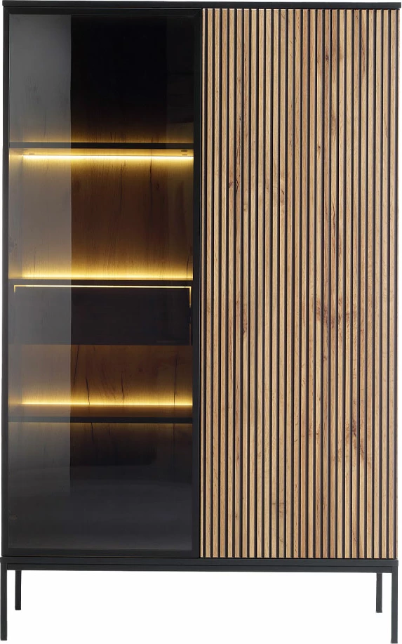 Dollap Mystery me 2 dyer, ngjyrë natyrale e errët dhe e zezë, 104x39x166cm