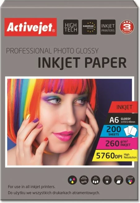 Letër fotografike glossy Activejet AP6-260GR200, A6, 200 copë